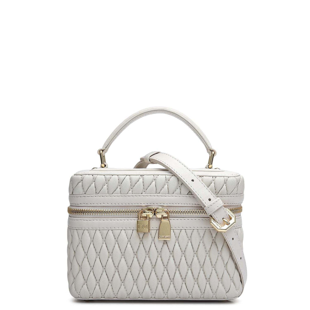 Small Quilting Plain Leather Satchel - Beige