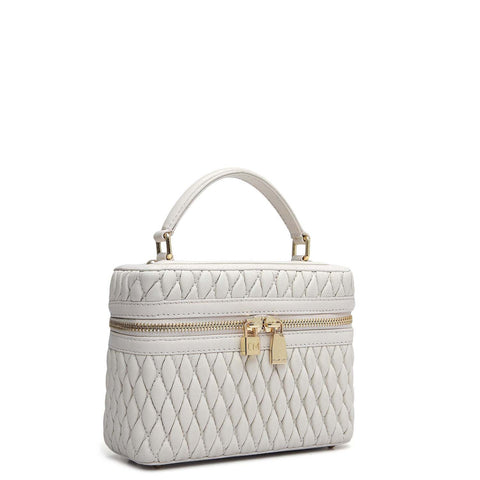 Small Quilting Plain Leather Satchel - Beige