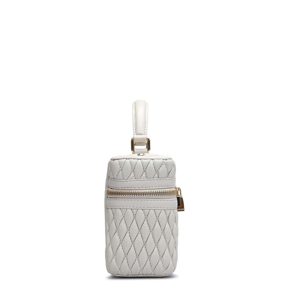 Small Quilting Plain Leather Satchel - Beige