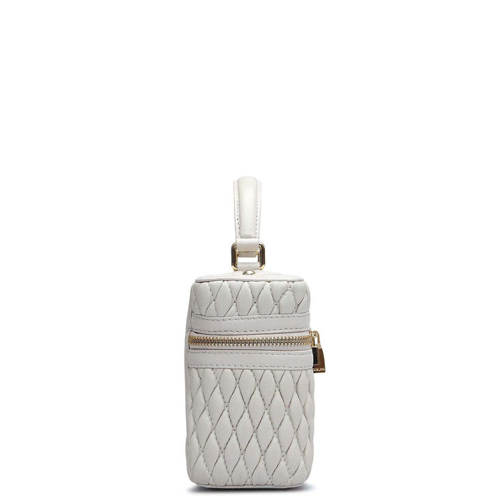 Small Quilting Plain Leather Satchel - Beige