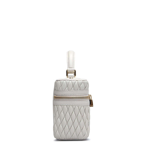 Small Quilting Plain Leather Satchel - Beige