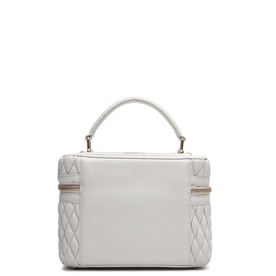 Small Quilting Plain Leather Satchel - Beige