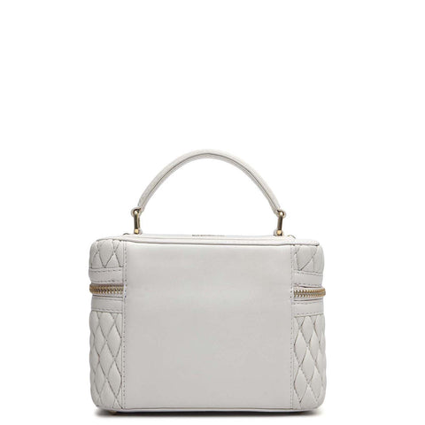 Small Quilting Plain Leather Satchel - Beige