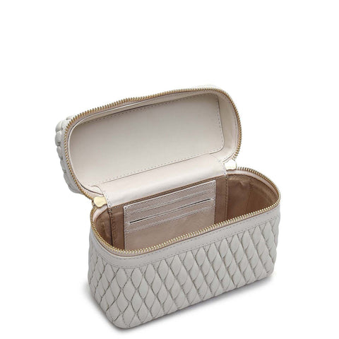 Small Quilting Plain Leather Satchel - Beige