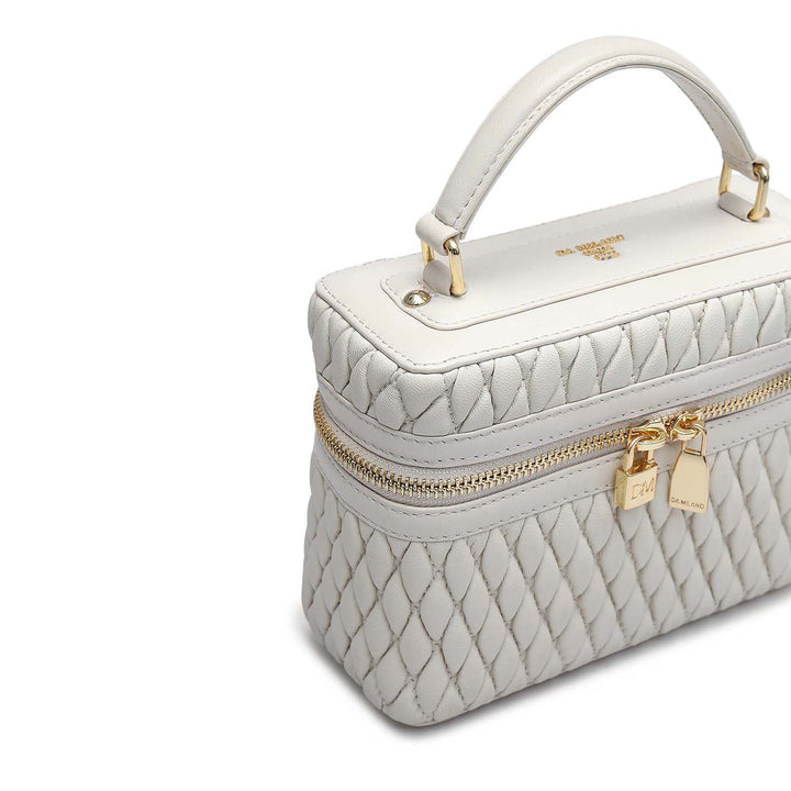 Small Quilting Plain Leather Satchel - Beige