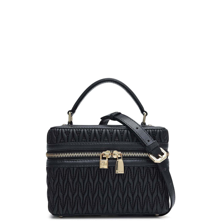 Small Quilting Plain Leather Satchel - Black