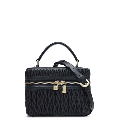 Small Quilting Plain Leather Satchel - Black