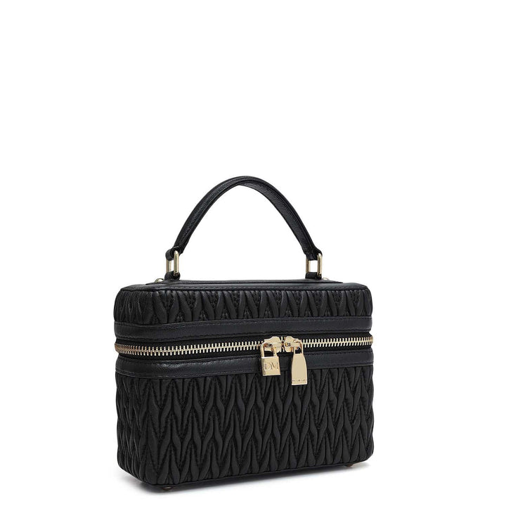 Small Quilting Plain Leather Satchel - Black