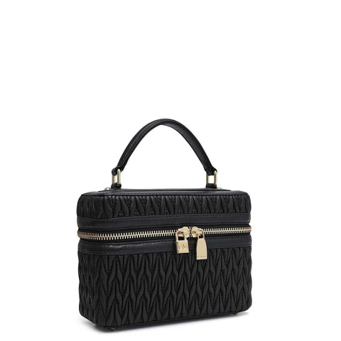 Small Quilting Plain Leather Satchel - Black