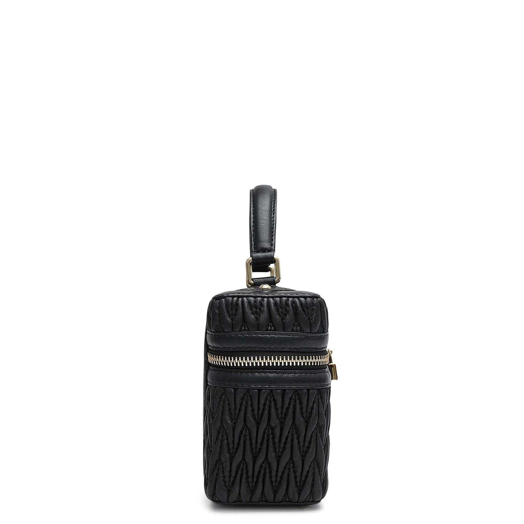 Small Quilting Plain Leather Satchel - Black