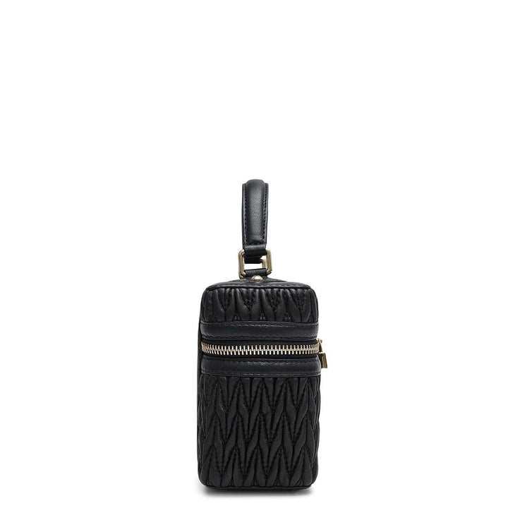 Small Quilting Plain Leather Satchel - Black