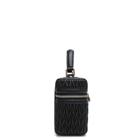 Small Quilting Plain Leather Satchel - Black