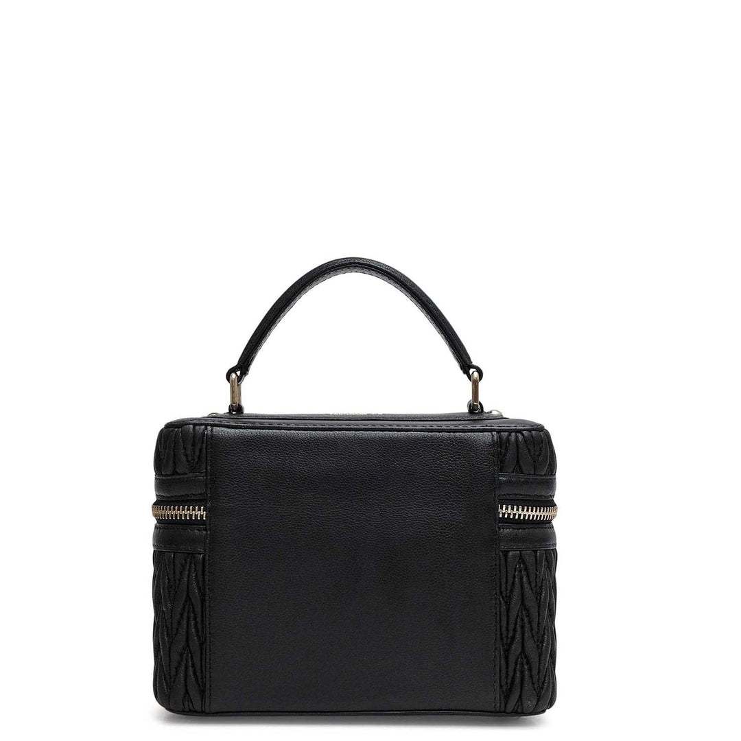 Small Quilting Plain Leather Satchel - Black