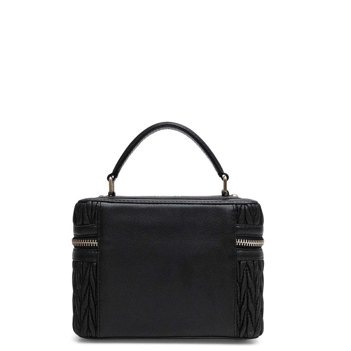 Small Quilting Plain Leather Satchel - Black