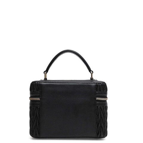 Small Quilting Plain Leather Satchel - Black