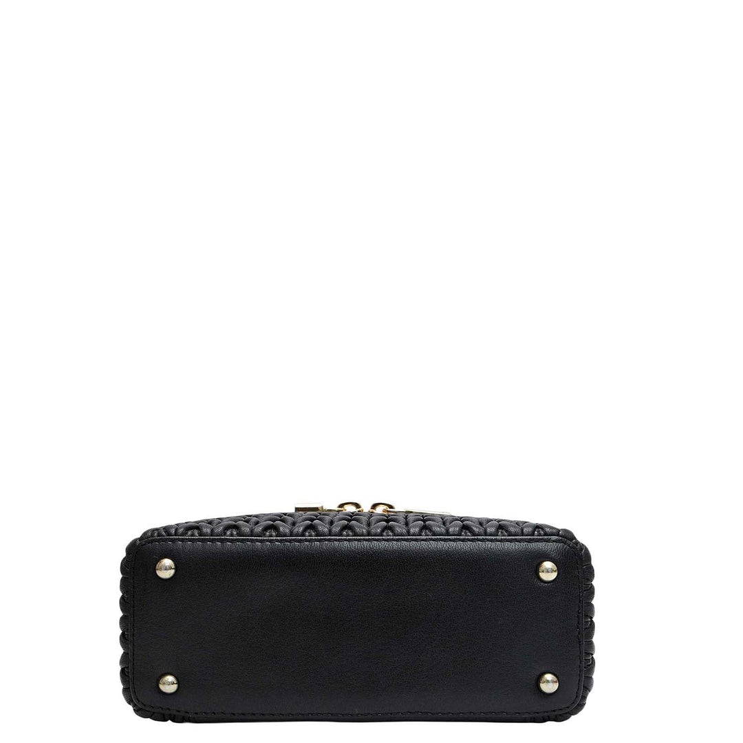 Small Quilting Plain Leather Satchel - Black