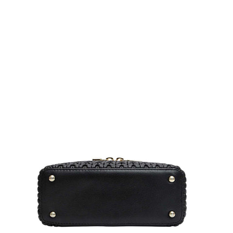 Small Quilting Plain Leather Satchel - Black