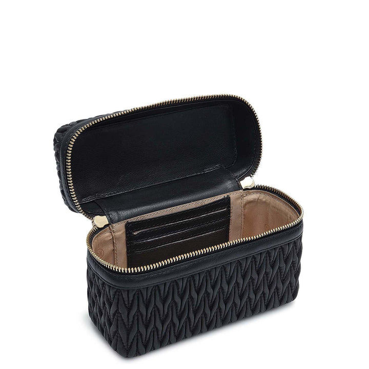 Small Quilting Plain Leather Satchel - Black