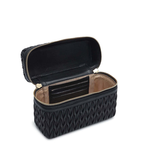 Small Quilting Plain Leather Satchel - Black