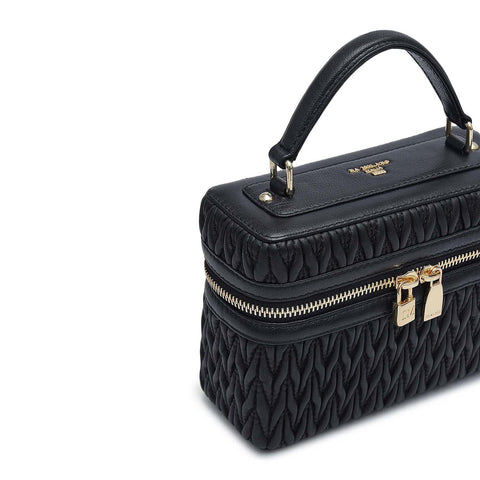 Small Quilting Plain Leather Satchel - Black