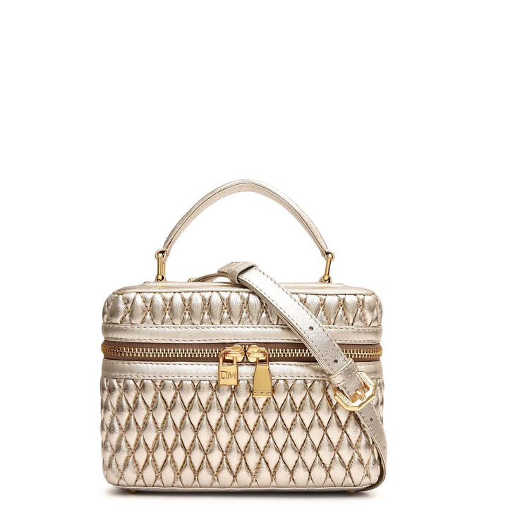 Small Quilting Plain Leather Satchel - Gold