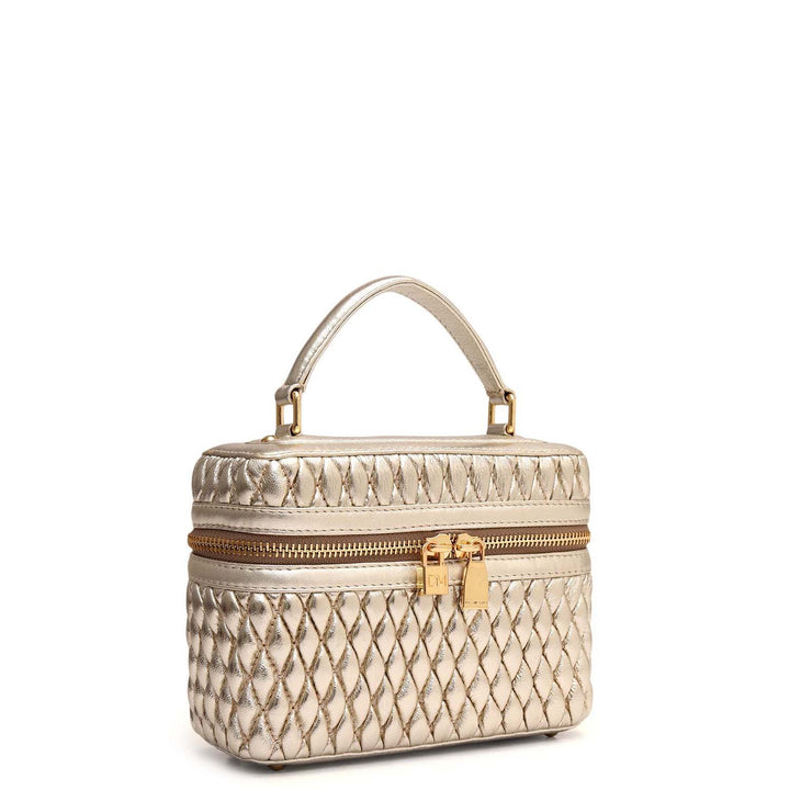 Small Quilting Plain Leather Satchel - Gold