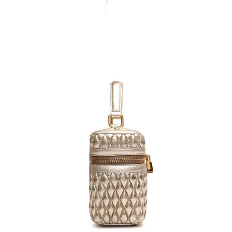 Small Quilting Plain Leather Satchel - Gold