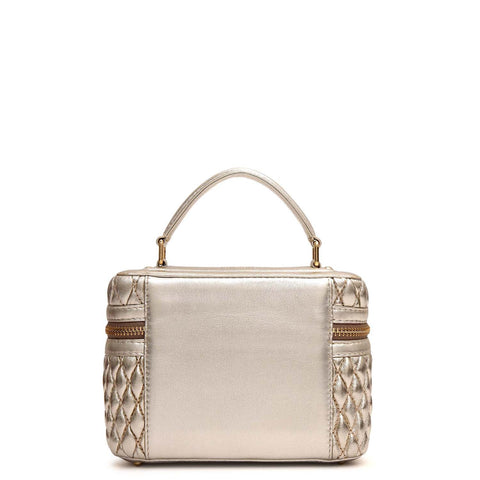 Small Quilting Plain Leather Satchel - Gold