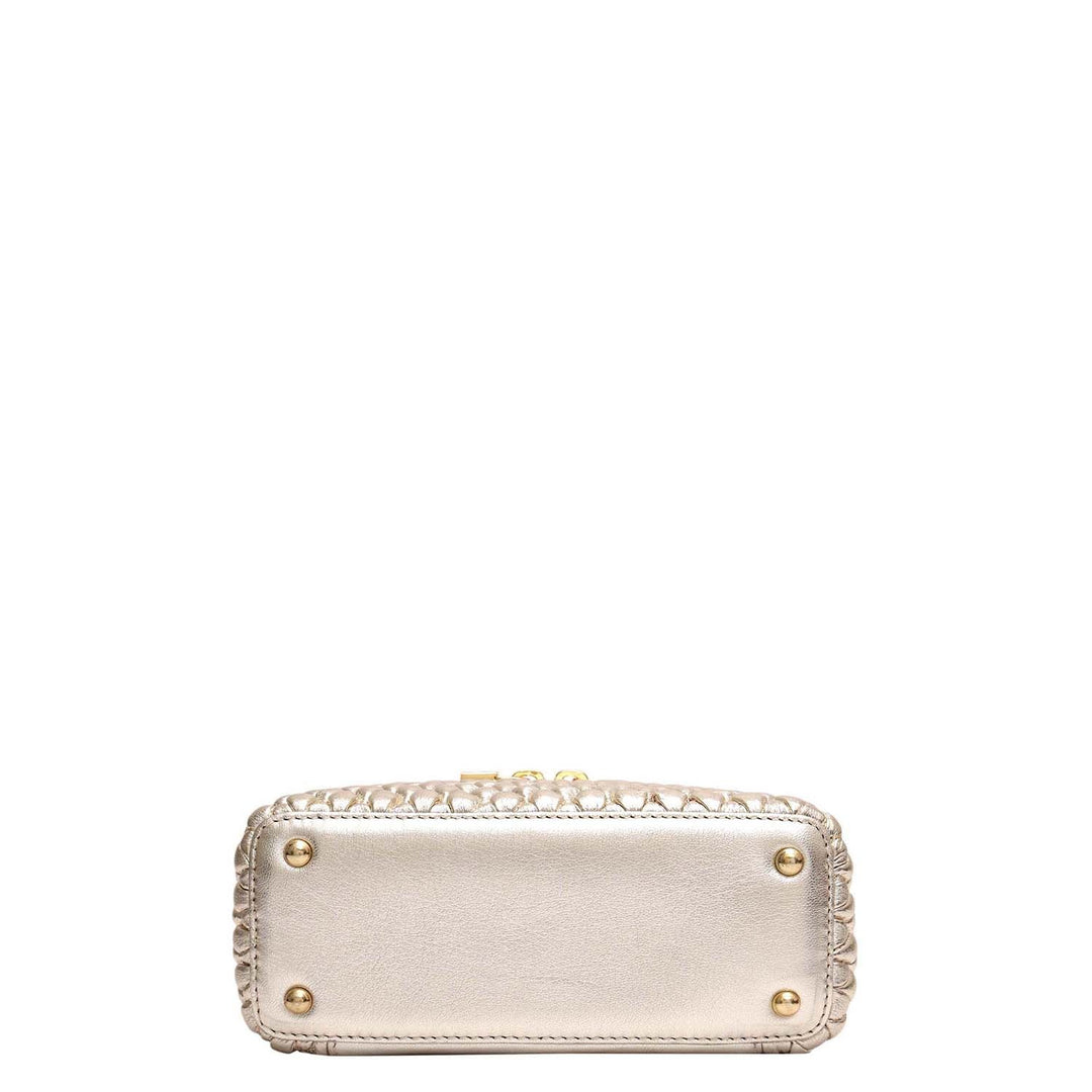 Small Quilting Plain Leather Satchel - Gold