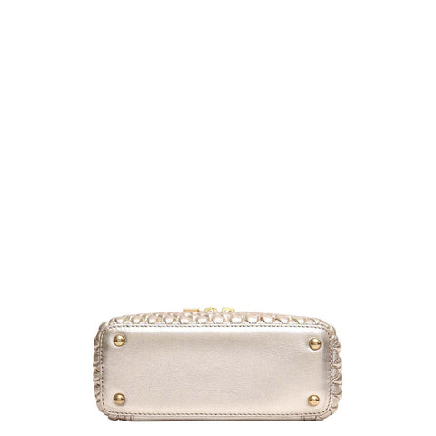 Small Quilting Plain Leather Satchel - Gold