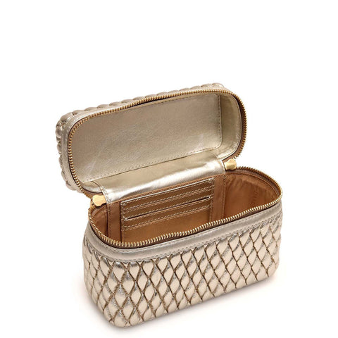 Small Quilting Plain Leather Satchel - Gold