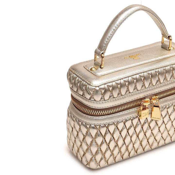 Small Quilting Plain Leather Satchel - Gold