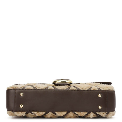 Small Fur Plain Leather Baguette - Beige & Brown