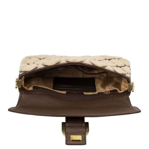 Small Fur Plain Leather Baguette - Beige & Brown