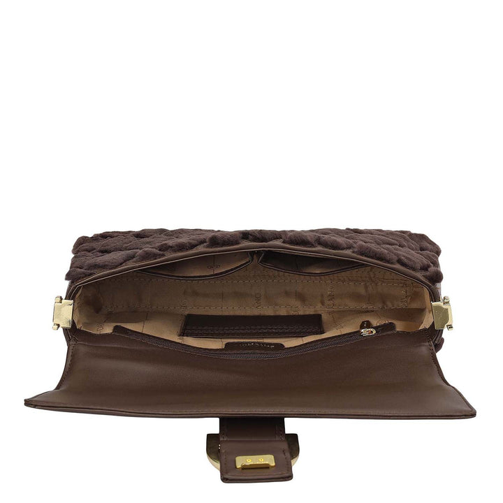 Small Fur Plain Leather Baguette - Brown