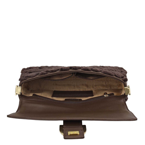 Small Fur Plain Leather Baguette - Brown