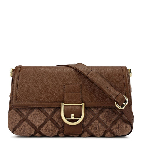 Small Fur Wax Leather Baguette - Brown