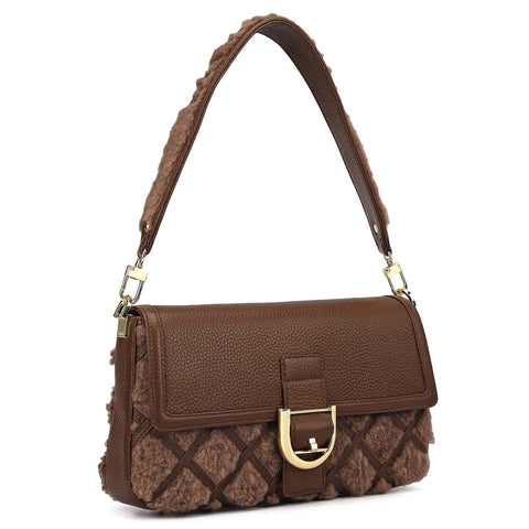 Small Fur Wax Leather Baguette - Brown