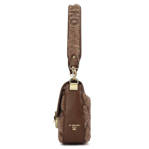 Small Fur Wax Leather Baguette - Brown