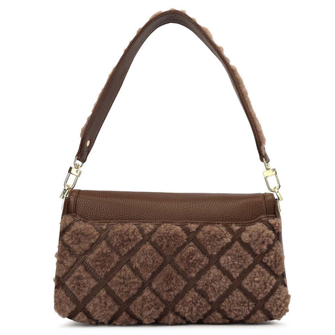 Small Fur Wax Leather Baguette - Brown