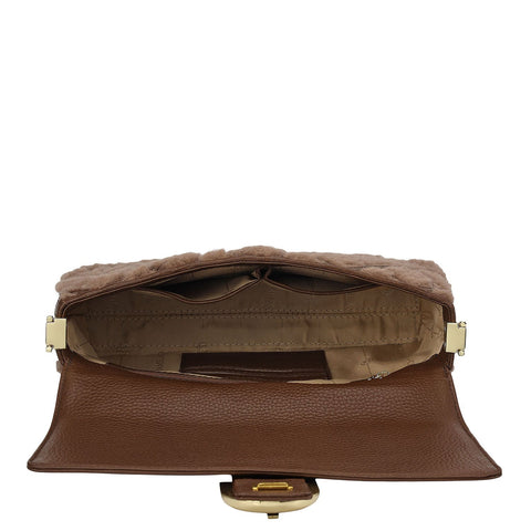 Small Fur Wax Leather Baguette - Brown