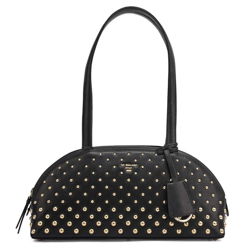 Small Plain Leather Shoulder Bag - Black