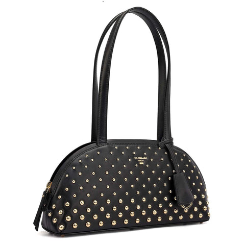 Small Plain Leather Shoulder Bag - Black