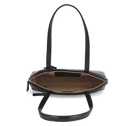 Small Plain Leather Shoulder Bag - Black