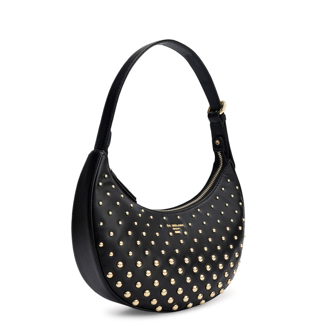 Small Plain Leather Baguette - Black