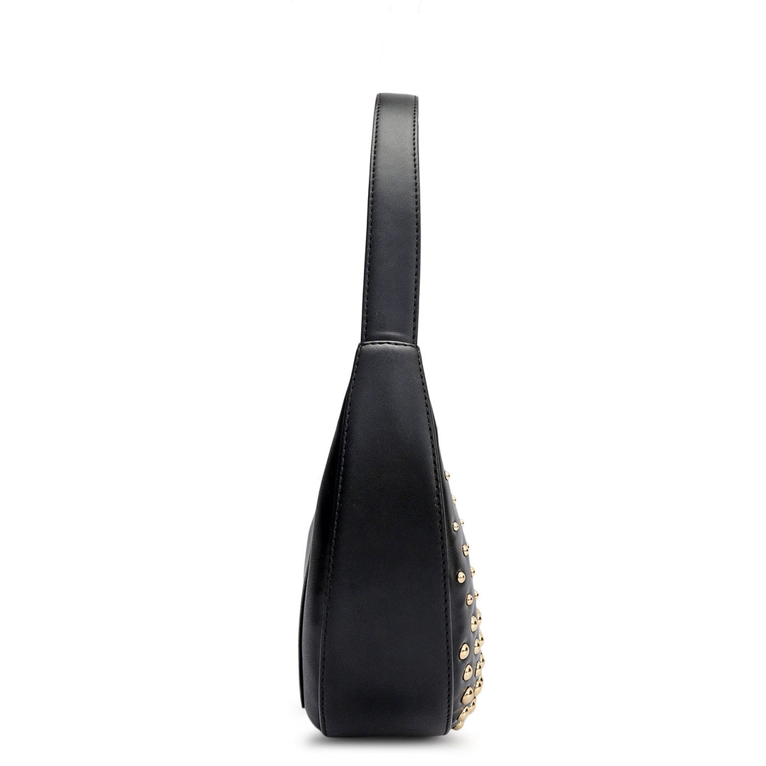 Small Plain Leather Baguette - Black