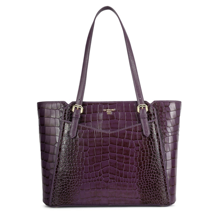 Medium Croco Leather Tote - Grapevine