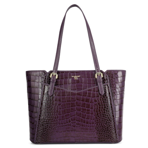 Medium Croco Leather Tote - Grapevine