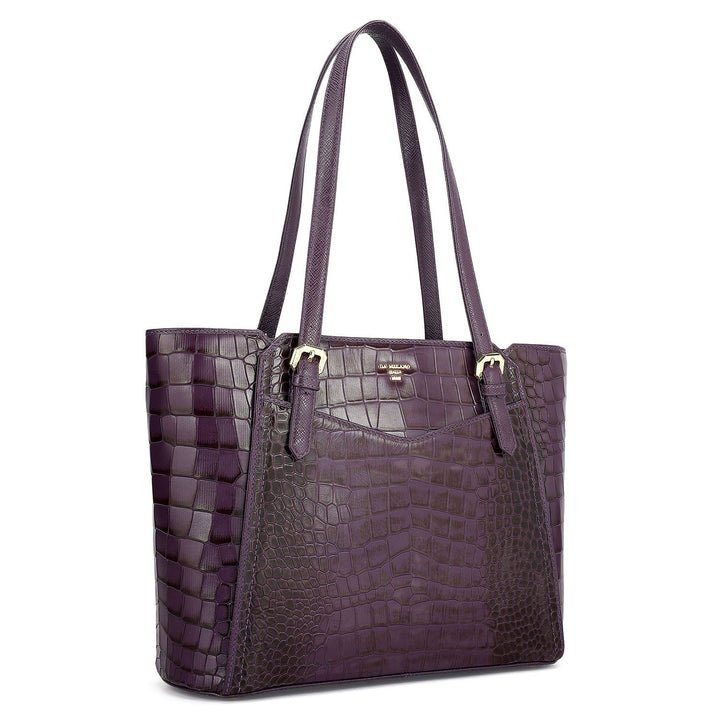 Medium Croco Leather Tote - Grapevine