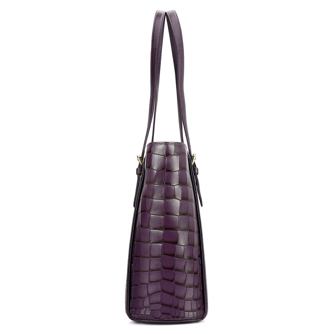 Medium Croco Leather Tote - Grapevine